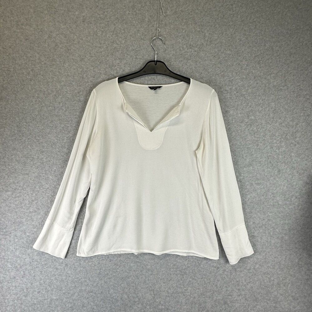 Massimo Dutti Top Medium White Womens Blend Long Sleeve V-neck Casual Pintuck